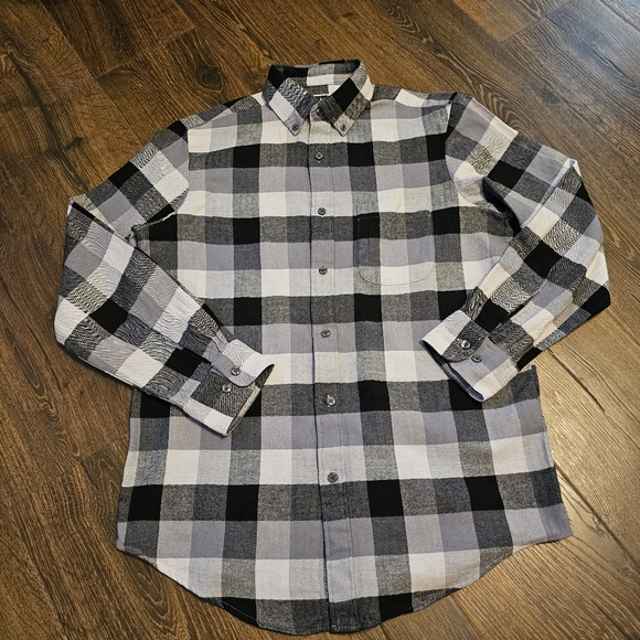 Club Room Flannel Shirt Mens Sz Small Plaid Black White Button Up 100% Cotton - Picture 1 of 7